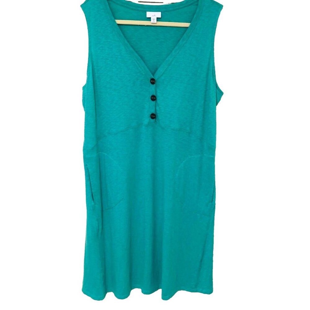 J Jill Midi Dress Women XLP Aqua A Line Empire Waist V Neck Pockets Cotton Blend